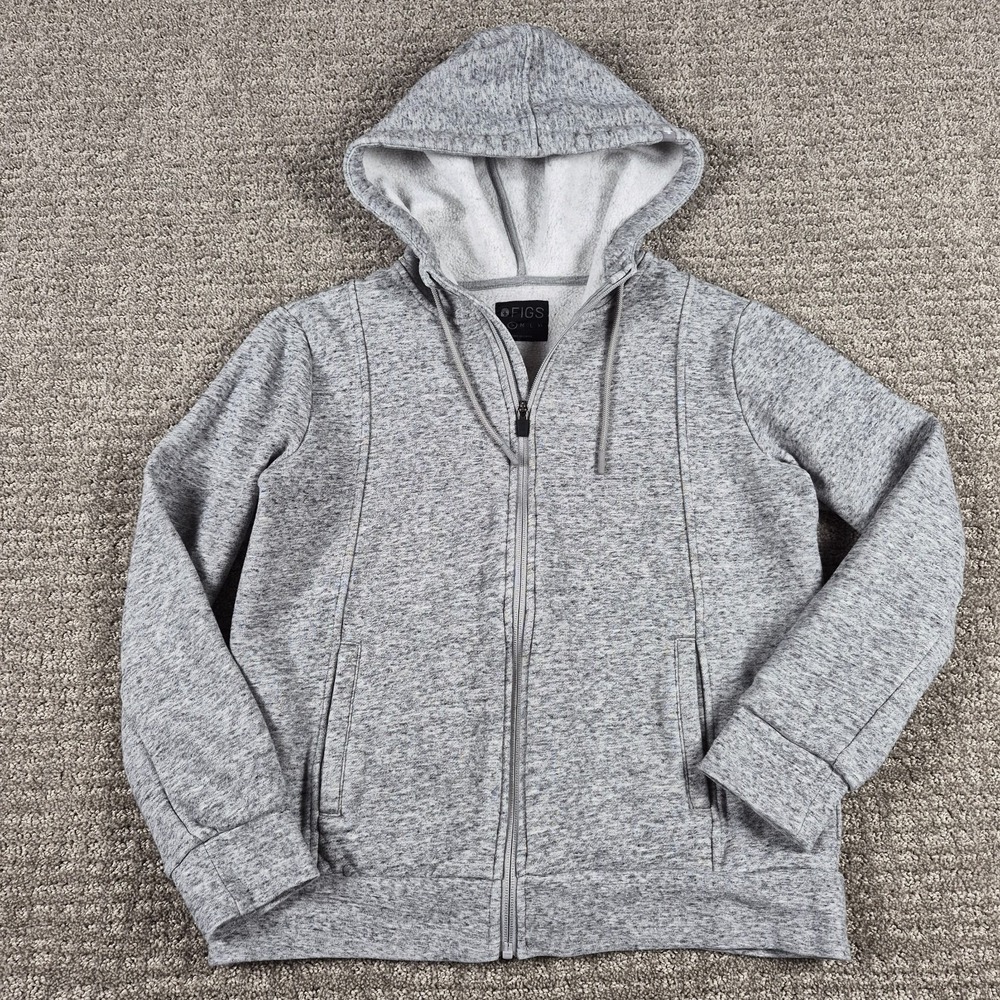 FIGS Hoodie Womens S Gray Essentials On-Shift Fleece Full-Zip Scrub Sweatshirt